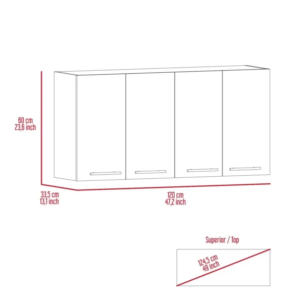 120 Wall Cabinet , Four Doors, Two Cabinets, Two Shelves White - Image 2