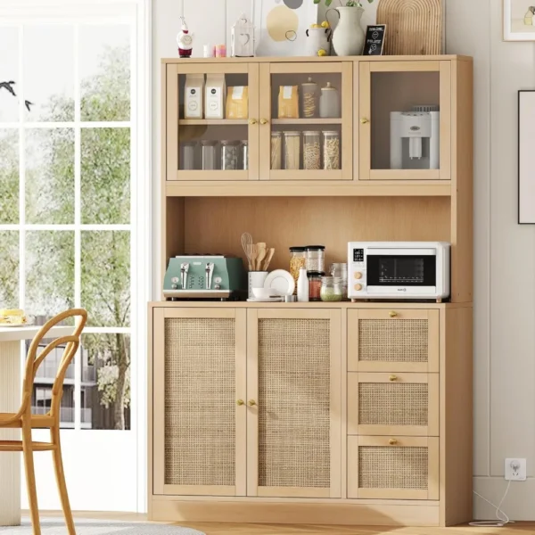 70.9''Kitchen Pantry Cabinet,Kitchen Hutch with Microwave Stand Charging Station,Farmhouse Tall Storage Cabinet with Countertop - Image 4