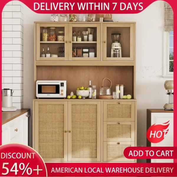 70.9''Kitchen Pantry Cabinet,Kitchen Hutch with Microwave Stand Charging Station,Farmhouse Tall Storage Cabinet with Countertop - Image 2