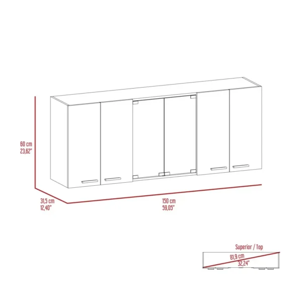 Superior 150 Wall Cabinet With Glass, Four Interior Shelves, Two Double Door White - Image 2