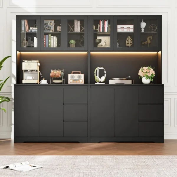 71" Kitchen Pantry Cabinet, with LED Lights and Charging, Hutch Cabinet with Storage and Microwave Stand, Pantry Cabinet - Image 3