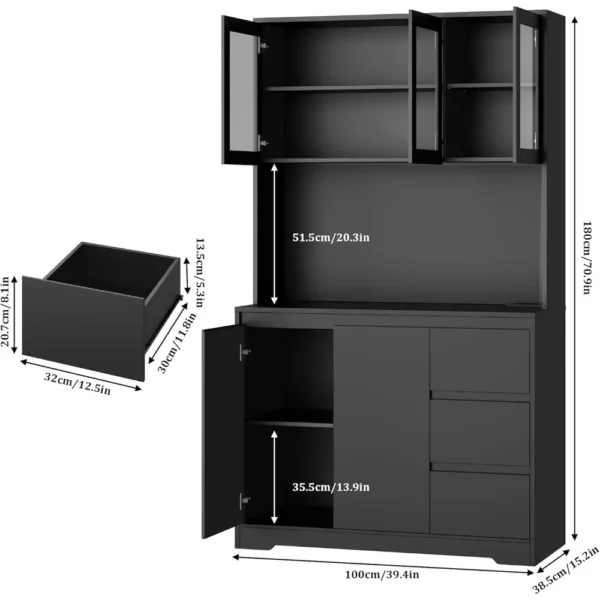 71" Kitchen Pantry Cabinet, with LED Lights and Charging, Hutch Cabinet with Storage and Microwave Stand, Pantry Cabinet - Image 6