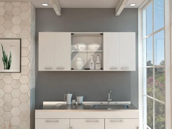 Superior 150 Wall Cabinet With Glass, Four Interior Shelves, Two Double Door White