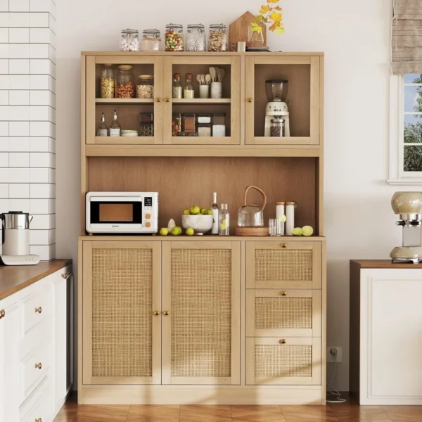 70.9''Kitchen Pantry Cabinet,Kitchen Hutch with Microwave Stand Charging Station,Farmhouse Tall Storage Cabinet with Countertop