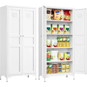 Metal Storage Cabinet with Doors and Shelves,Storage Cabinet,Food Pantry Storage Cabinets,5 Tier Metal Pantry