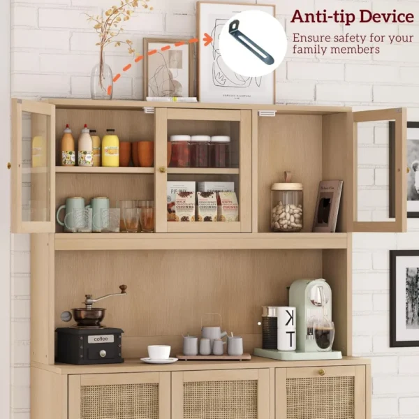 70.9''Kitchen Pantry Cabinet,Kitchen Hutch with Microwave Stand Charging Station,Farmhouse Tall Storage Cabinet with Countertop - Image 6