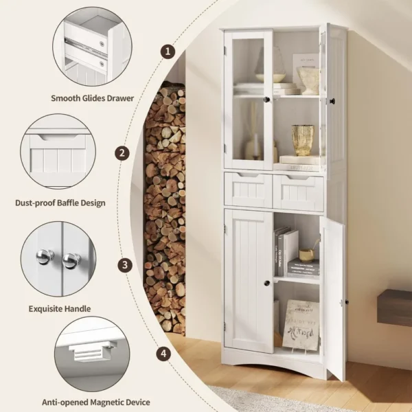 67"tall storage cabinet,freestanding kitchen pantry cabinet with glass door,2 shelves,and 2drawers.Stylish linen storage cabinet - Image 6
