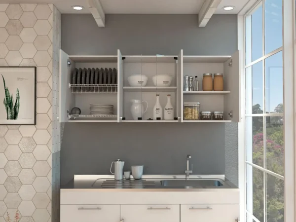 Superior 150 Wall Cabinet With Glass, Four Interior Shelves, Two Double Door White - Image 3